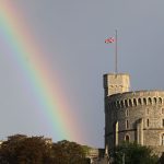 the-union-flag-is-lowered-on-windsor-castle-as-a-rainbow-news-photo-1662666667